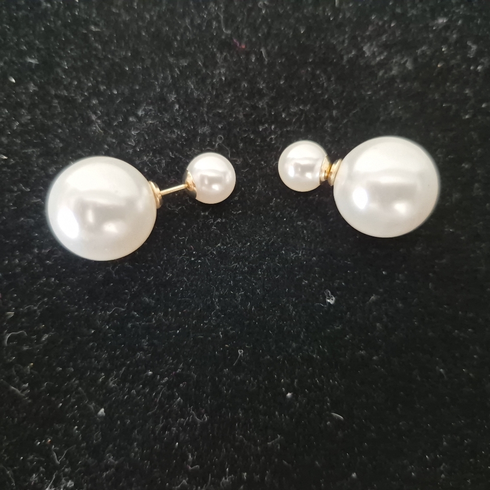 14k Reversible Pearl Earrings - Picture 2 of 10